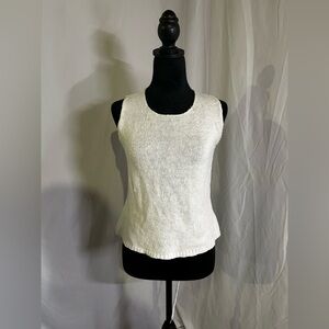 White Beachy Coastal Knit Tank Top Small women’s Summer basics crochet linen